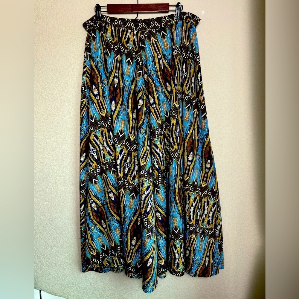 Mix Nouveau Wearable Art Boho Paisley Traditional A-Line Pleated Maxi Skirt M